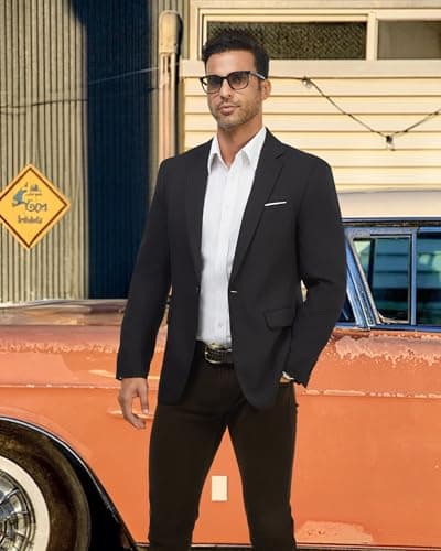WULFUL Men's Slim Fit Casual Blazer Jacket - Lightweight Sport Coat