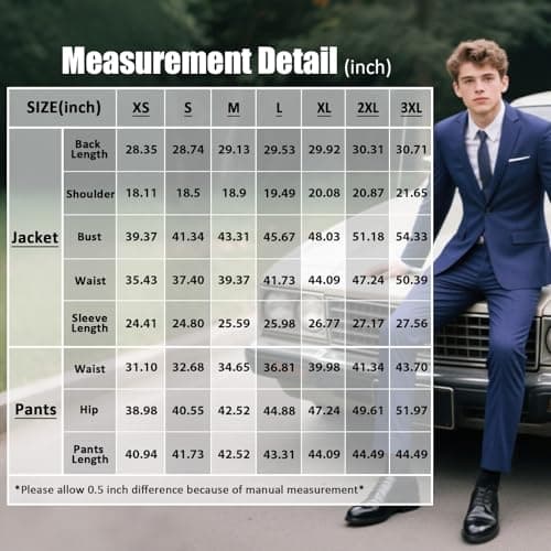 KUDMOL Men's Slim Fit 2-Piece Casual One-Button Solid Suits for Business and Wedding Party