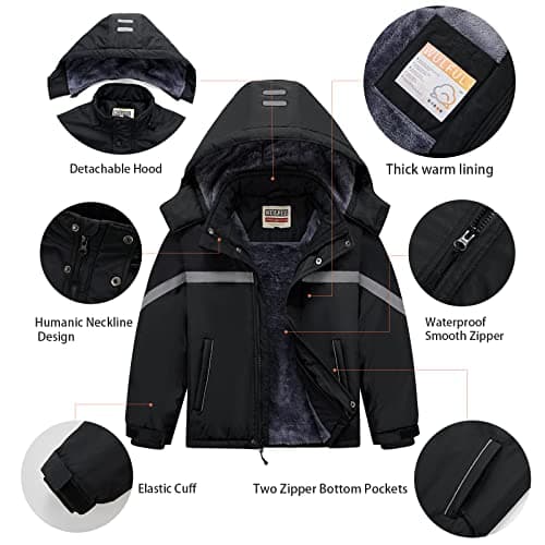 WULFUL Boy's Waterproof Winter Ski Coat with Hood