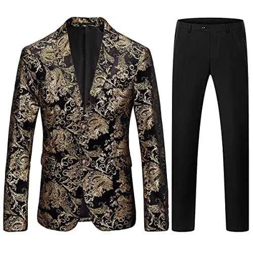 KUDORO Mens Slim Fit Formal Floral Tuxedo Suit Set for Wedding Dinner Party