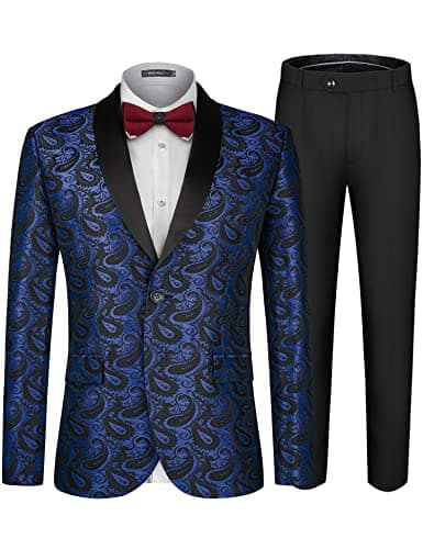 MAGE MALE Men's Slim Fit Floral Tuxedo Suit Jacket & Pants