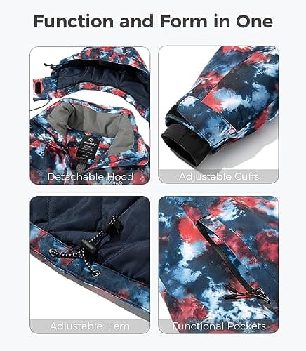 wantdo Women's Waterproof Ski Jacket Colorful Printed Warm Winter Parka