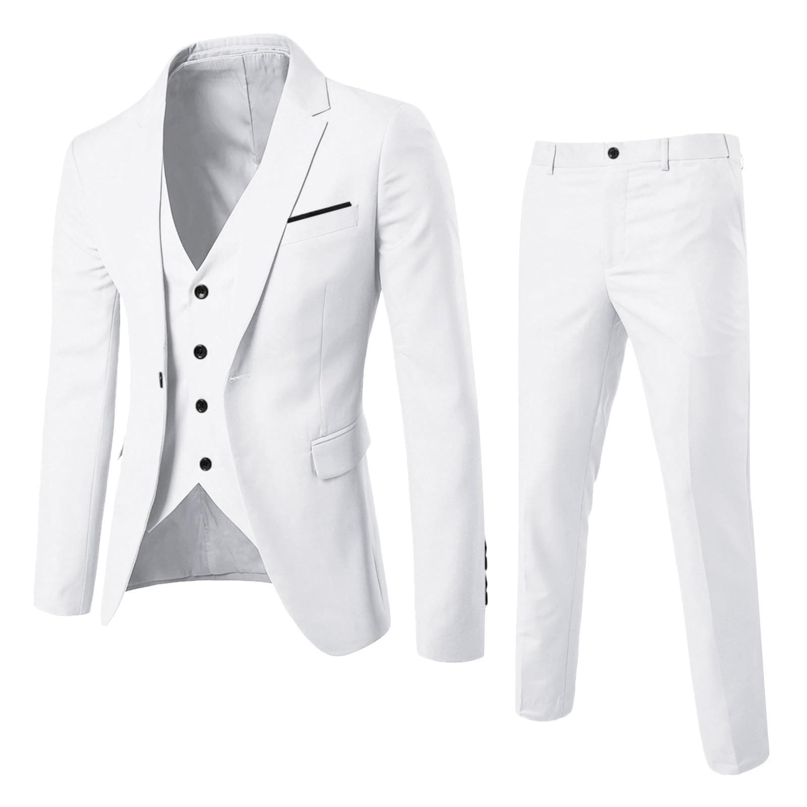 Men's Slim Fit 3-Piece Solid Blazer Suit - Wedding & Business Pants Vest Set