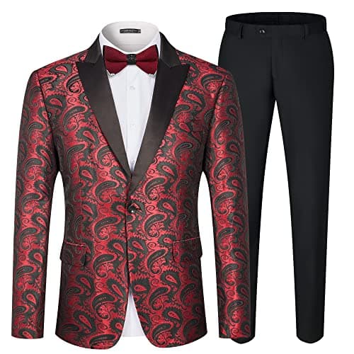 MAGE MALE Men's Slim Fit Floral Tuxedo Suit Jacket & Pants