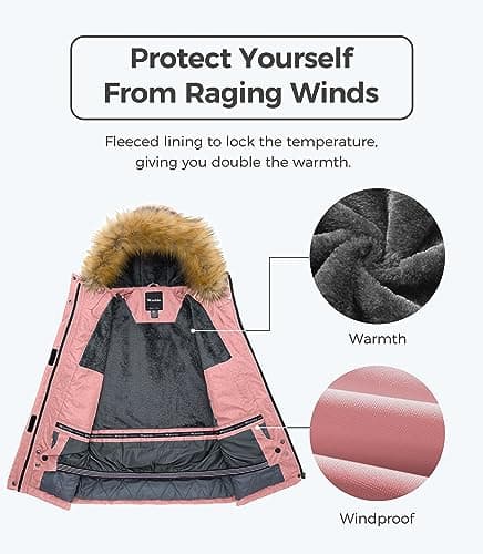 Wantdo Women's Waterproof Insulated Fleece Hooded Ski Jacket