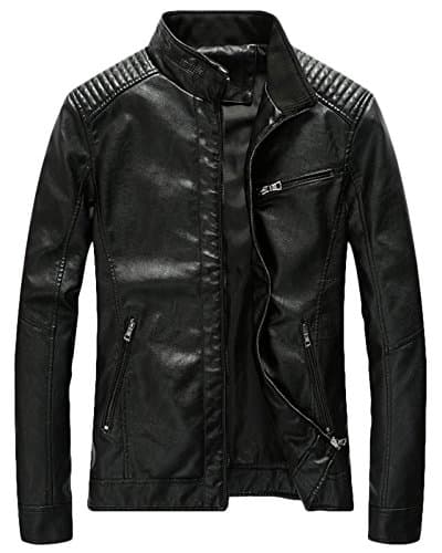 Youhan Men's Casual Slim Bomber Faux Leather Jacket