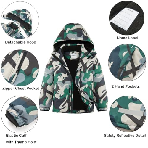 KFRRZC Boys Winter Waterproof Ski Jacket with Hood