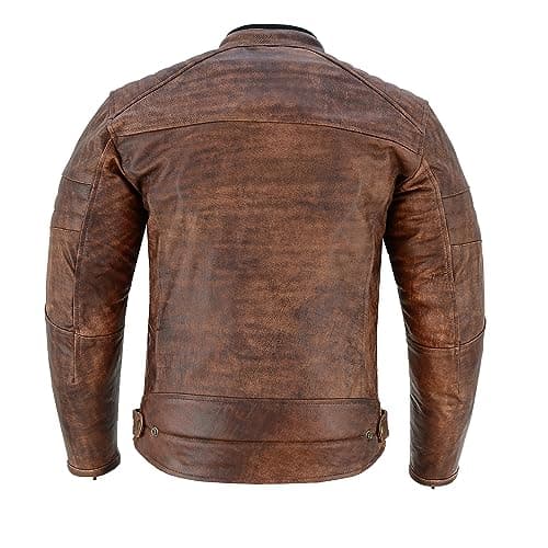 Men's Premium Leather Jacket for Motorbikes, Distressed Zip-Up Protection