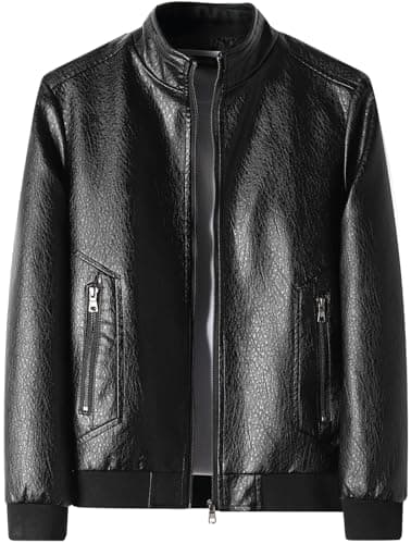PEGENO Men's Lightweight Stand Collar Faux Leather Motorcycle Jacket