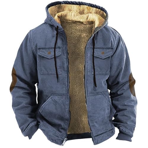 Thick Fleece Full Zip Hoodie for Men Sherpa Lined Warm Coat