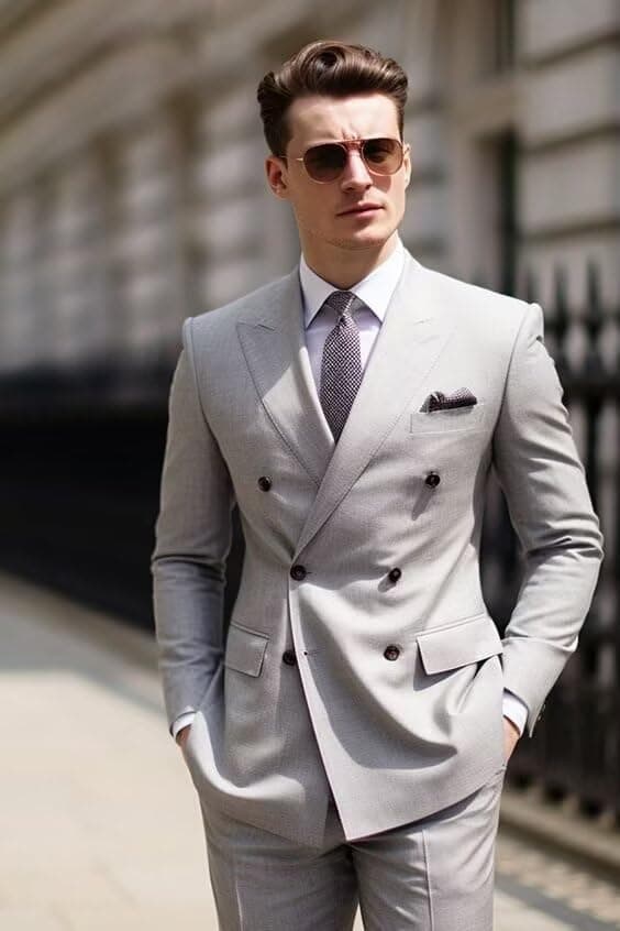Double Breasted Suit Men Slim Fit 2 Piece Wedding Prom Set