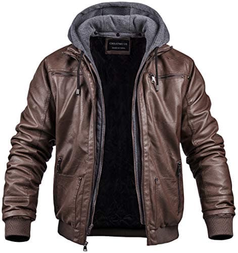 CREATMO US Men's Faux Leather Motorcycle Jacket Waterproof Windproof PU Moto Vintage Bomber Hoodie
| CREATMO US Men's Faux Leather Jacket with Removable Hood Vintage Moto Windproof PU Bomber
| CREATMO US Men's Faux Leather Moto Jacket Waterproof Win