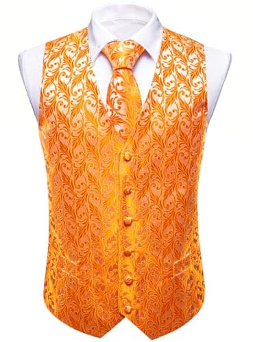 Barry.Wang Men's Paisley Silk Suit Vest Set with Ties 5PCS Formal/Leisure