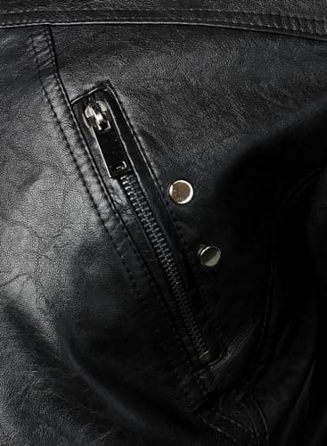 HOOD CREW Men's Lightweight Vintage Faux Leather Biker Jacket