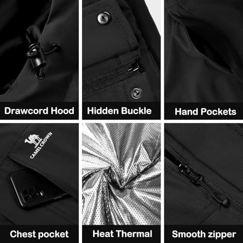 CAMEL CROWN Men's Waterproof Ski Jacket for Winter Hiking Rain Snow