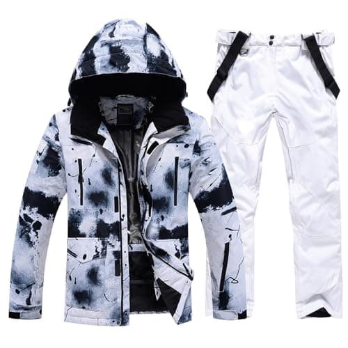 RIUIYELE Men's Insulated Waterproof Ski Suit Winter Skiing Snowboard Jacket Pants Set