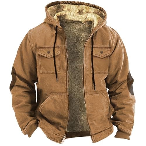 Thick Fleece Full Zip Hoodie for Men Sherpa Lined Warm Coat