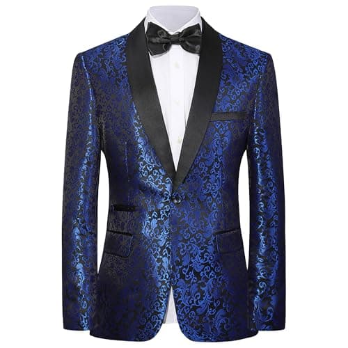 LiveZou Men's Floral Prom Dinner Party Tuxedo Suit One Button Pants Set