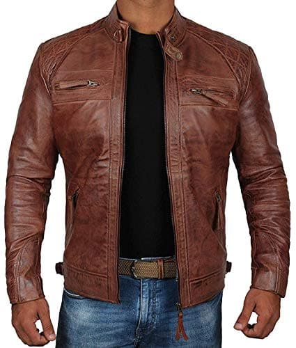 Men's Quilted Cafe Racer Leather Jacket by Blingsoul