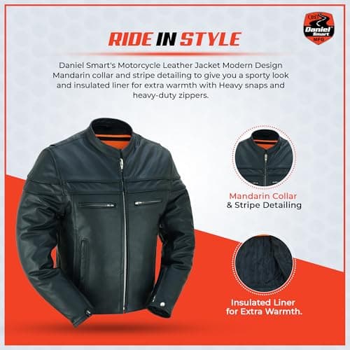 Daniel Smart Men's Black Leather Biker Jacket with Concealment Pockets