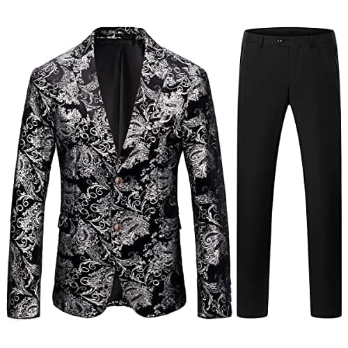 KUDORO Mens Slim Fit Formal Floral Tuxedo Suit Set for Wedding Dinner Party