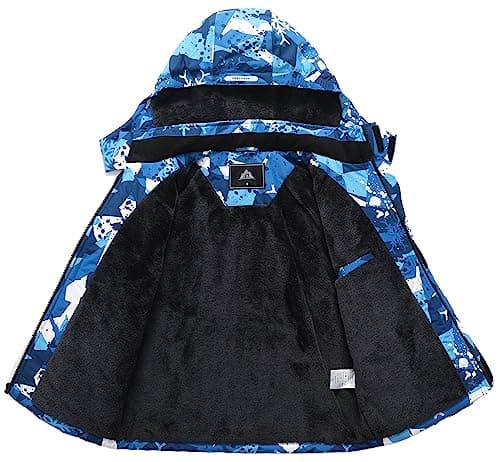 MOERDENG Kids' Waterproof Fleece Snowboarding Jacket with Detachable Hood