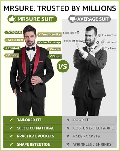 MrSure Men's Slim Fit 3 Piece Tuxedo Suit - Premium Jacket, Vest & Pants Set