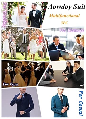 Aowdoy Men's 3-Piece Slim Fit Tuxedo Suit 2 Buttons for WeddingsProm Business