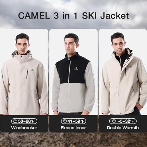 CAMEL Men's 3 in 1 Winter Waterproof Ski Jacket