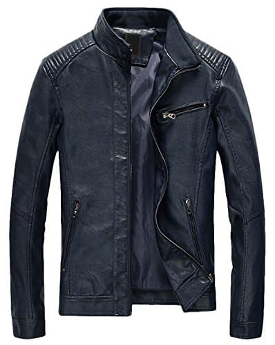 Youhan Men's Casual Slim Bomber Faux Leather Jacket