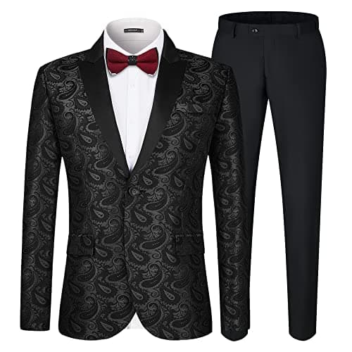 MAGE MALE Men's Slim Fit Floral Tuxedo Suit Jacket & Pants