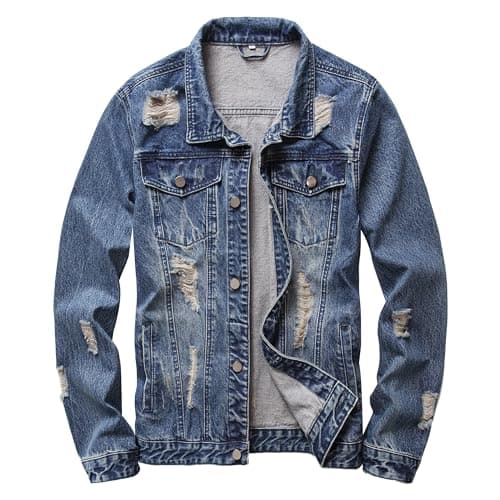QIMYUM Men's Distressed Slim Denim Jean Jacket