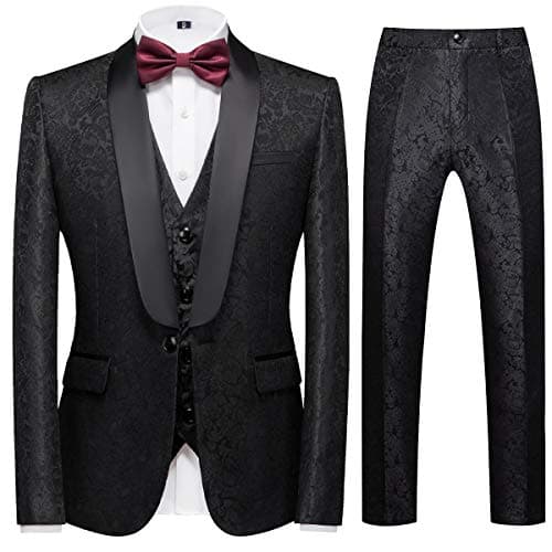 YFFUSHI Men's Elegant Jacquard 3-Piece Suit Tuxedo Set
