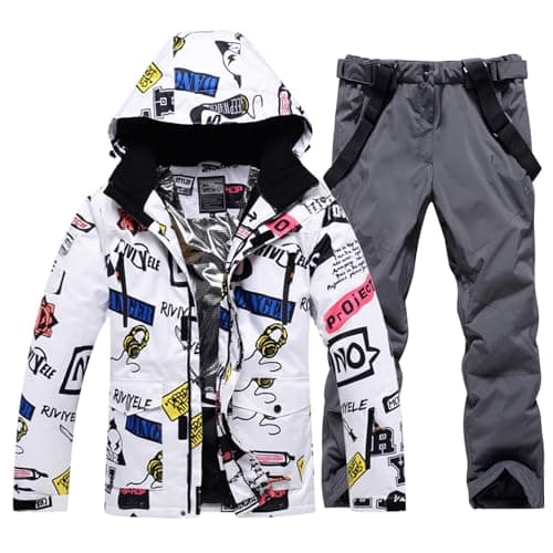 RIUIYELE Men's Insulated Waterproof Ski Suit Winter Skiing Snowboard Jacket Pants Set