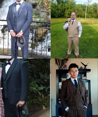 Tuikayoo Mens Formal Tweed Wool 3 Piece Slim Fit Suit Prom Tuxedo Groomsmen