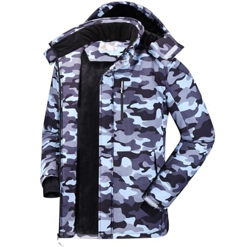 Men's Waterproof Winter Ski Jacket with Detachable Hood and Fleece Lining by CAMEL CROWN.