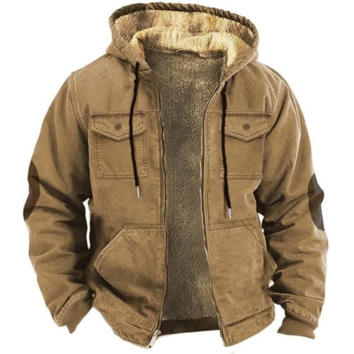 Thick Fleece Full Zip Hoodie for Men Sherpa Lined Warm Coat