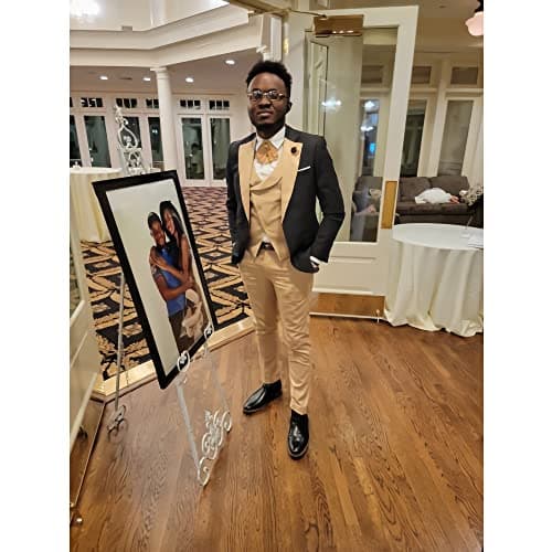 Wangyue Men's Slim Fit Double Breasted Tuxedo 3-Piece Suit