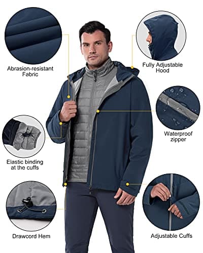 Men's 3-in-1 Waterproof Ski Jacket for Winter Sports