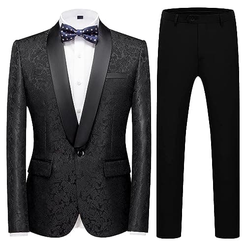 KUDORO Mens Slim Fit Formal Floral Tuxedo Suit Set for Wedding Dinner Party