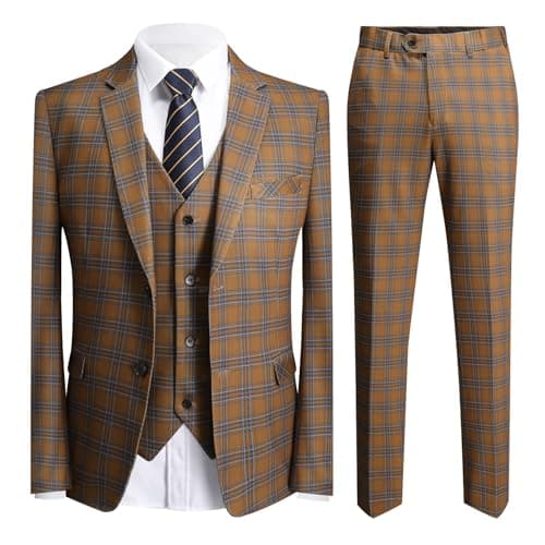 YFFUSHI Men's Plaid 3 Piece Suit Slim Fit Tuxedo
