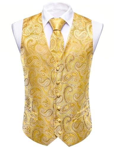 Barry.Wang Men's Paisley Silk Suit Vest Set with Ties 5PCS Formal/Leisure