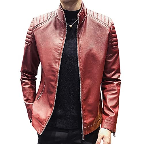 Men's Slim Fit Faux Leather Motorcycle Jacket