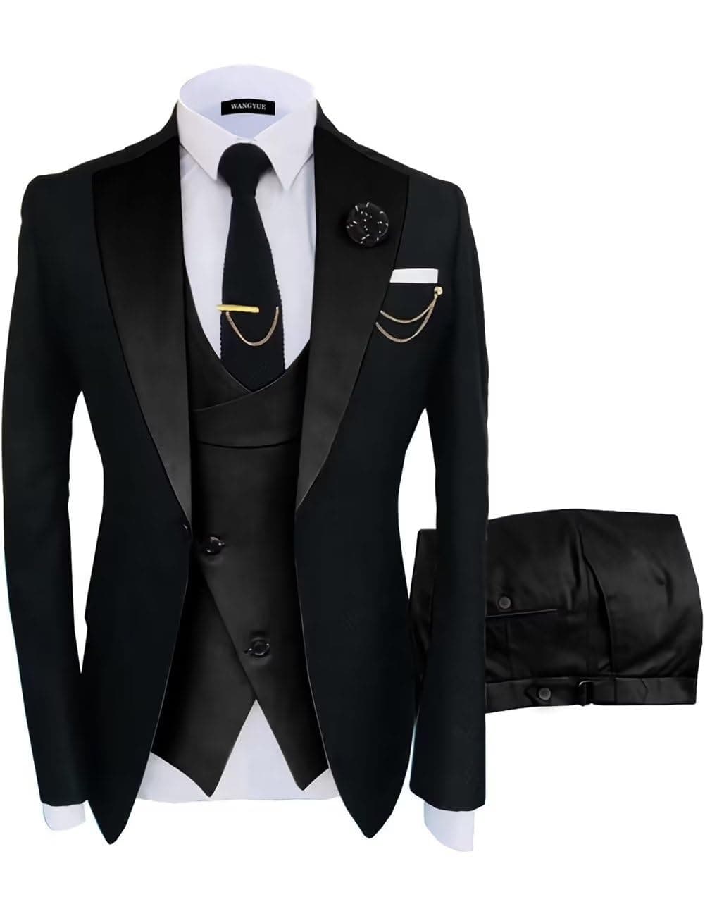 Wangyue Men's Slim Fit 3-Piece Suit for Weddings and Formal Events