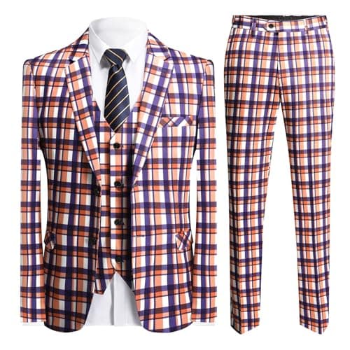 YFFUSHI Men's Plaid 3 Piece Suit Slim Fit Tuxedo