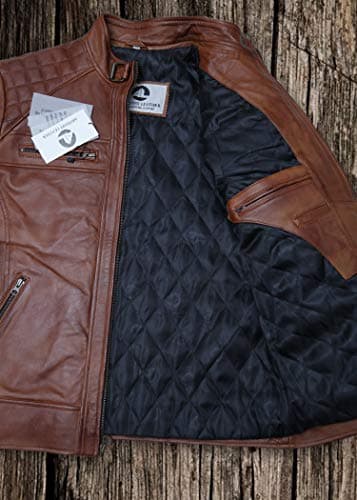 Men's Genuine Leather Biker Jacket | Black Vintage Brown Distressed