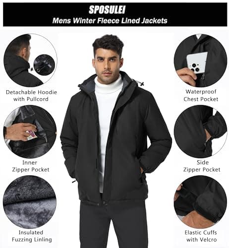 SPOSULEI Men's Waterproof Skiing Jacket with Hood Winter Snowboarding Coat
