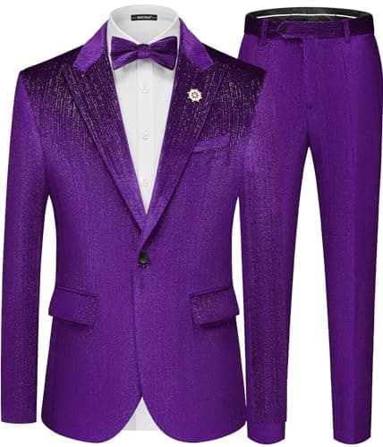 MAGE Mens Velvet Tuxedo Suit Set Slim Fit 2-Piece Party Jacket Pants