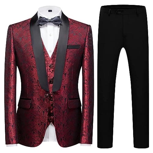KUDORO Slim Fit 3 Piece Men's Formal Tuxedo Suit for Wedding Prom