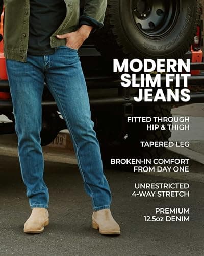 INTO THE AM Mens Legacy Stretch Denim Slim Tapered Ultra-Soft Jeans